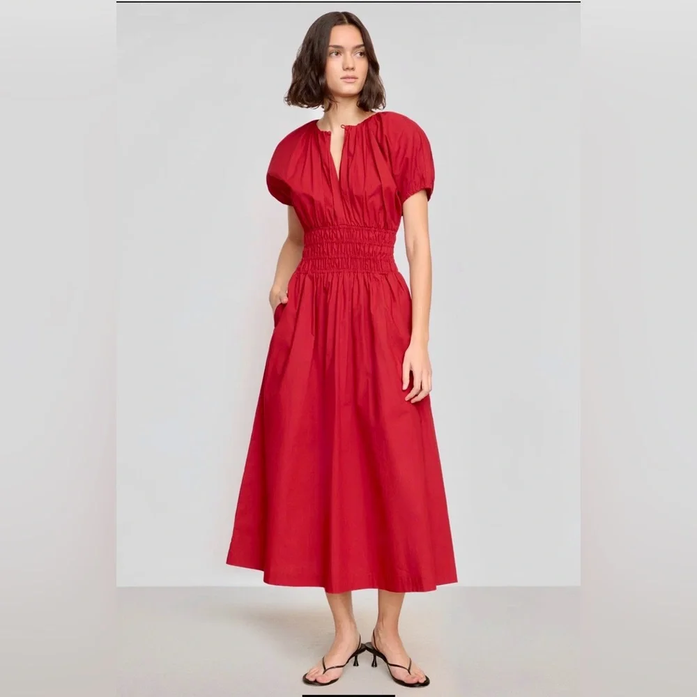 Modern Citizen Kyla Organic Cotton Red Midi Dress NWT 1X Feminine Summer - Picture 1 of 16